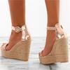 Fashion Golden White Summer Sexy Platform Shoes Wedges Sandals High Heel Fashion Open Toe Elevator Women Pumps Sandals Plus Size 34-43