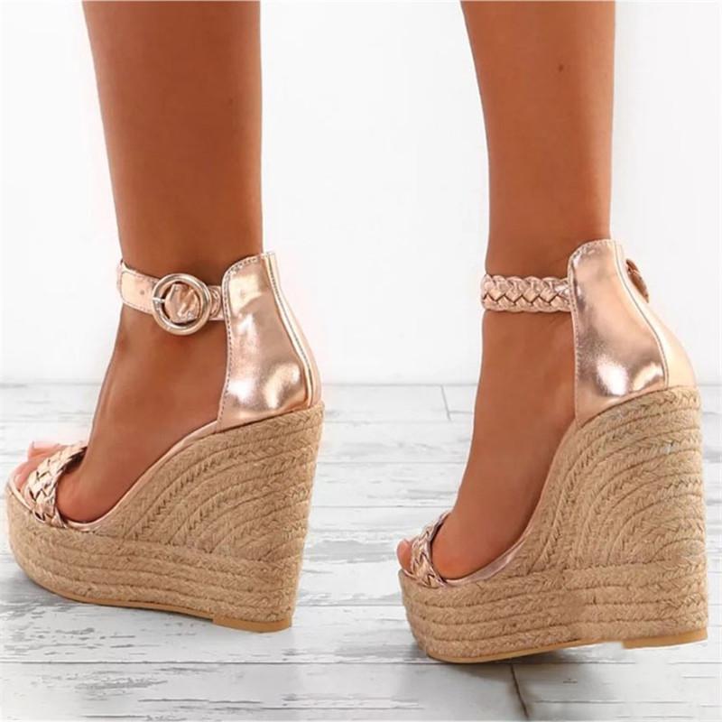 Fashion Golden White Summer Sexy Platform Shoes Wedges Sandals High Heel Fashion Open Toe Elevator Women Pumps Sandals Plus Size 34-43
