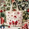 Christmas Gift Bags Cartoon Santa Claus Elk Christmas Tree Tote Canvas Bag Large Capacity Holiday Shopping Bag Happy New Year