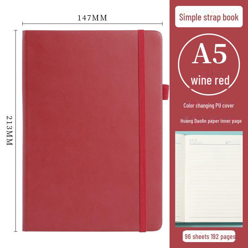 «Блокнот формата А5 в твердом переплете с полиуретановым ремешком, настраиваемым логотипом, свежим и простым дизайном»