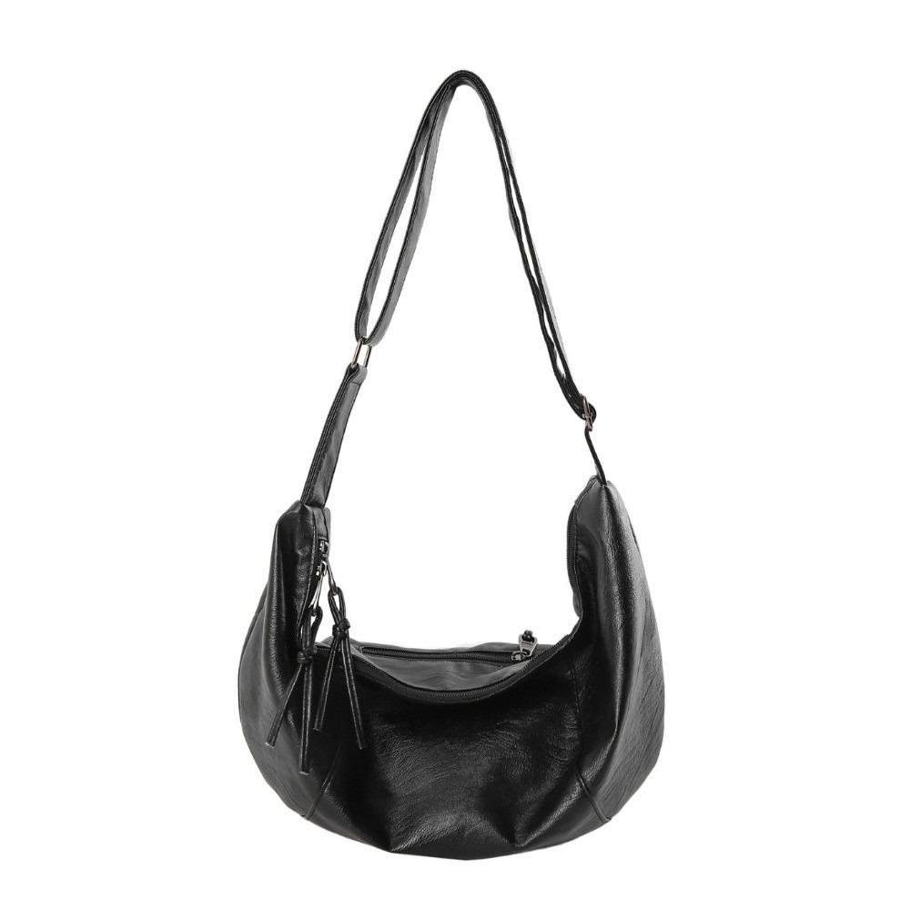 Large Capacity Japanese Style Crossbody Bag Leather Soft Dumpling Shaped Bag Versatile Zipper Closure Travel Shoulder Bag Casual