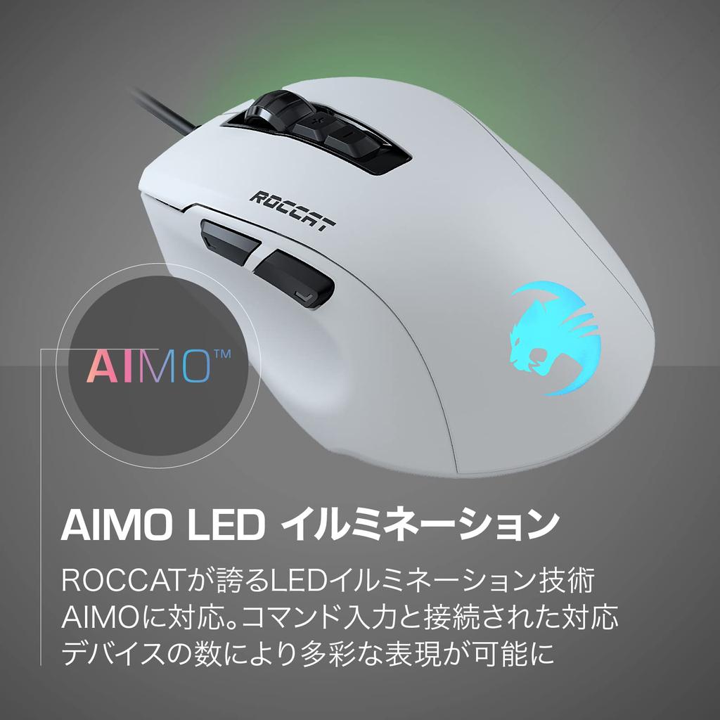 ROCCAT Gaming Mouse Kone Pure Ultra Wired PVC RGB Windows 7 or Later Authorized Distributor White/White Optical/16K/Side Button/Lightweight 66.5g/FPS