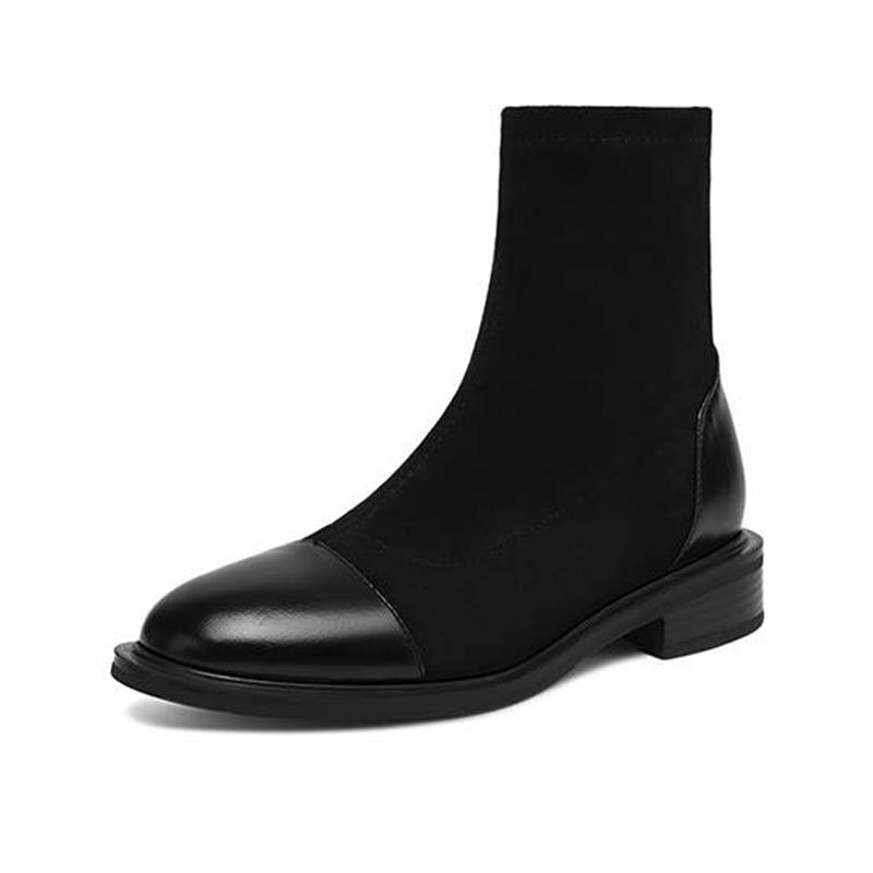 Krazing Po микрофибра Флок Зима Круглый носок Размер 33 Ботильоны Челси Размер 43 Молния Мода Низкий каблук Стрейч Ботильоны