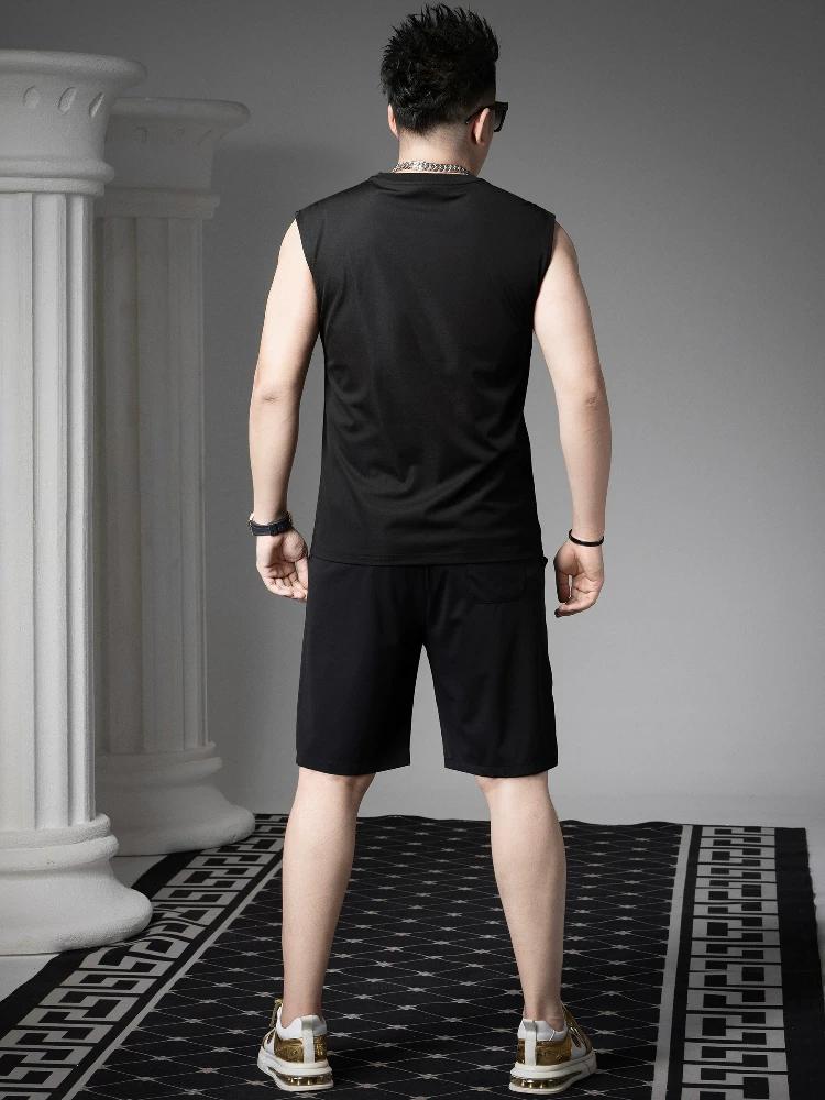 European Style Round Neck Vest Men's Sleeveless T-Shirt Solid Color Casual Shorts Summer Trendy Sports Suit for Men