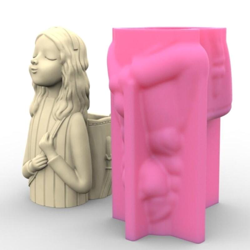 Бетонная силиконовая форма для маленькой девочки, сочный цветочный горшок, глиняная цементная штукатурка, формы для домашнего сада, цветов