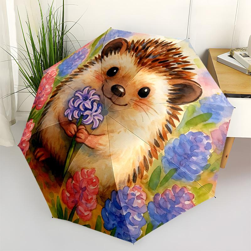 1pc Hedgehog Flowers Automatic Opening/Closing Folding Umbrella with 8 Ribs,Windproof Portable Sunshade Umbrella Holiday gift yy260401076