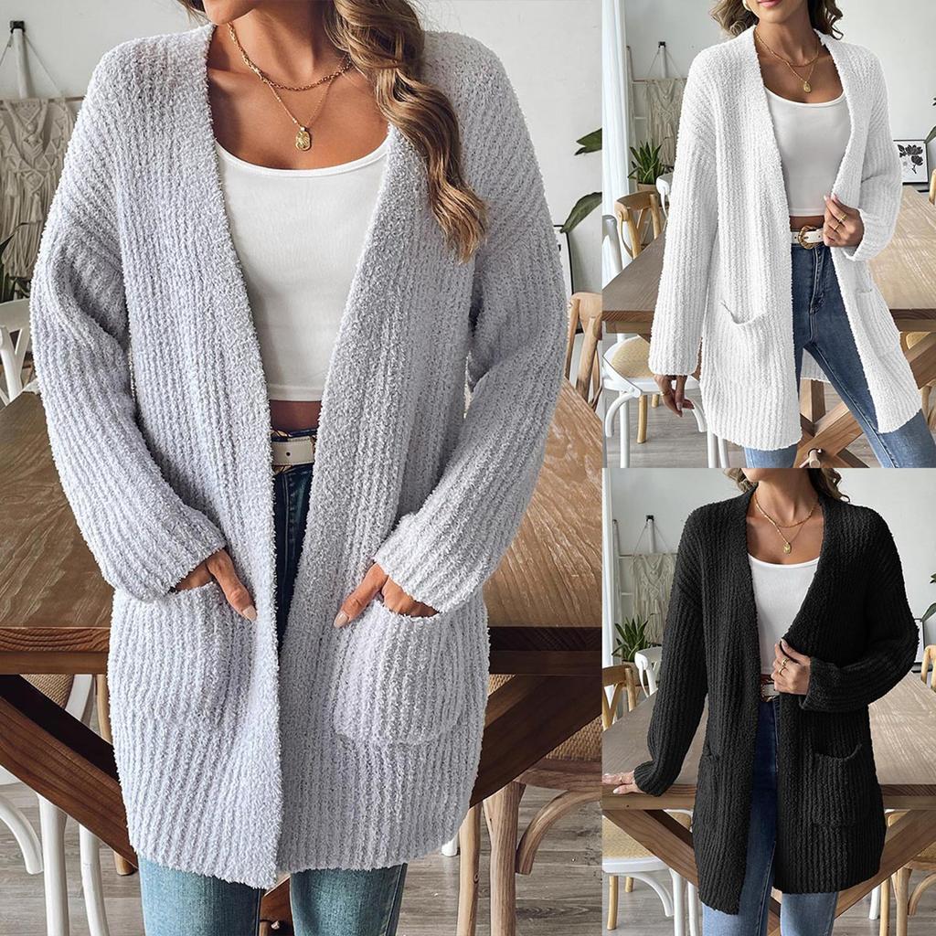 Ladies' And Winter Knitted Sweater Casual Cardigan Double Pocket Sweater Jacket