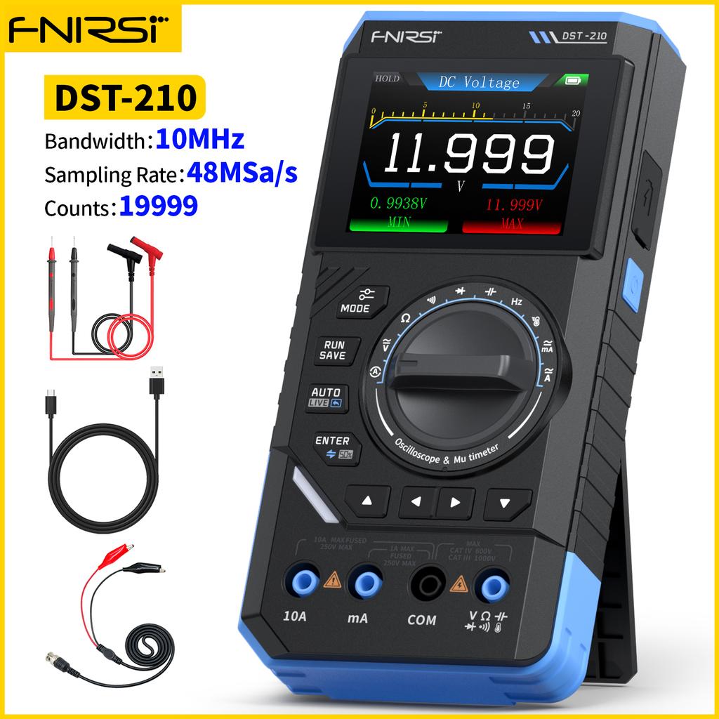 FNIRSI DST-210 Цифровой осциллограф-мультиметр 3-в-1 19999 отсчетов 10 МГц 48 Мвыб/с Портативный автомобильный осциллограф Электрический инструмент