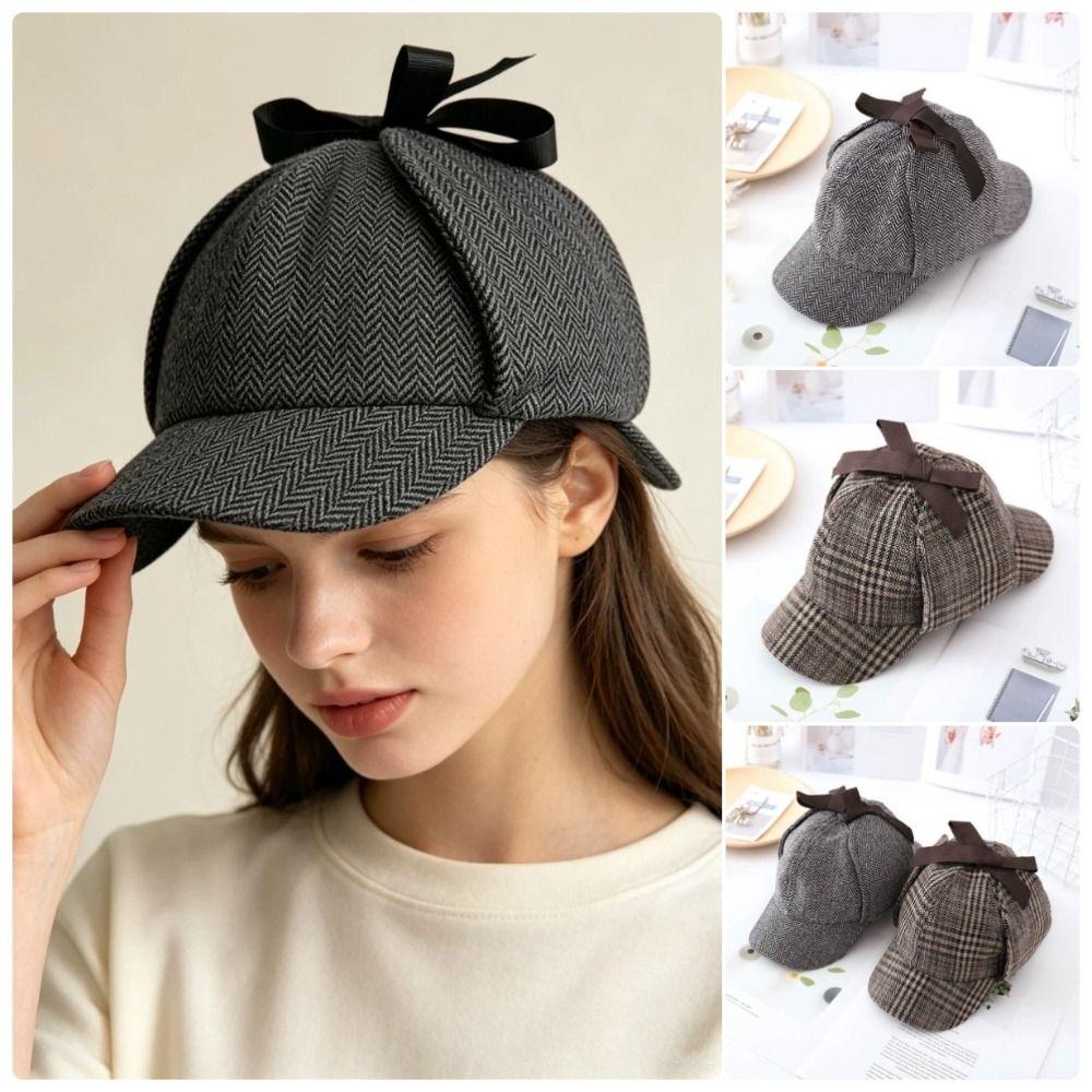 Double-Cap Brim Ear Protection Cap All Seasons Baseball Cap Vintage Detective Cap Women