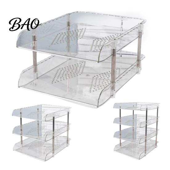 Stackable Office Storage Clear Desk Organizer, Transparent Layers PET File Rack, Space Saving Tray Organizer for A4 Documents And Stationery