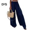 Women Pants Oversize Wide Leg Elastic Waist Casual Trousers Loose Fit Solid Color Thin Long Pants Daily Wear