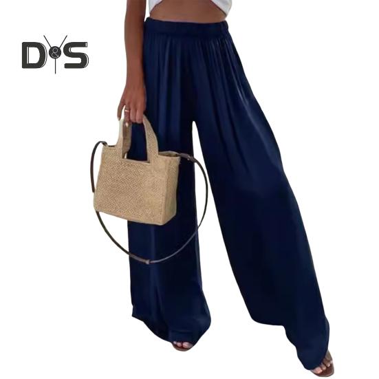 Women Pants Oversize Wide Leg Elastic Waist Casual Trousers Loose Fit Solid Color Thin Long Pants Daily Wear