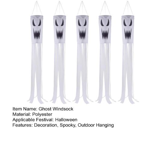 Halloween Ghost Windsock Flag 40 Inch Outdoor Hanging Decor Spooky Flying Ghost Wind Socks for Yard Patio Garden Pathway Tree Decor