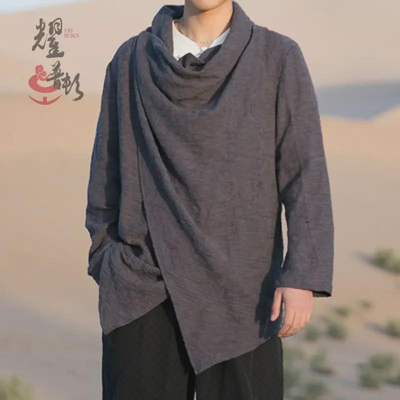 Мужская ветровка буддийского ханьфу весна/осень: Даосский халат средней длины из хлопка и льна