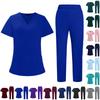 Soild Scrub Working Uniform Suit For Women's Cross V-Neck Short Sleeve Fun T-Shirts Workwear Tee With Pockets