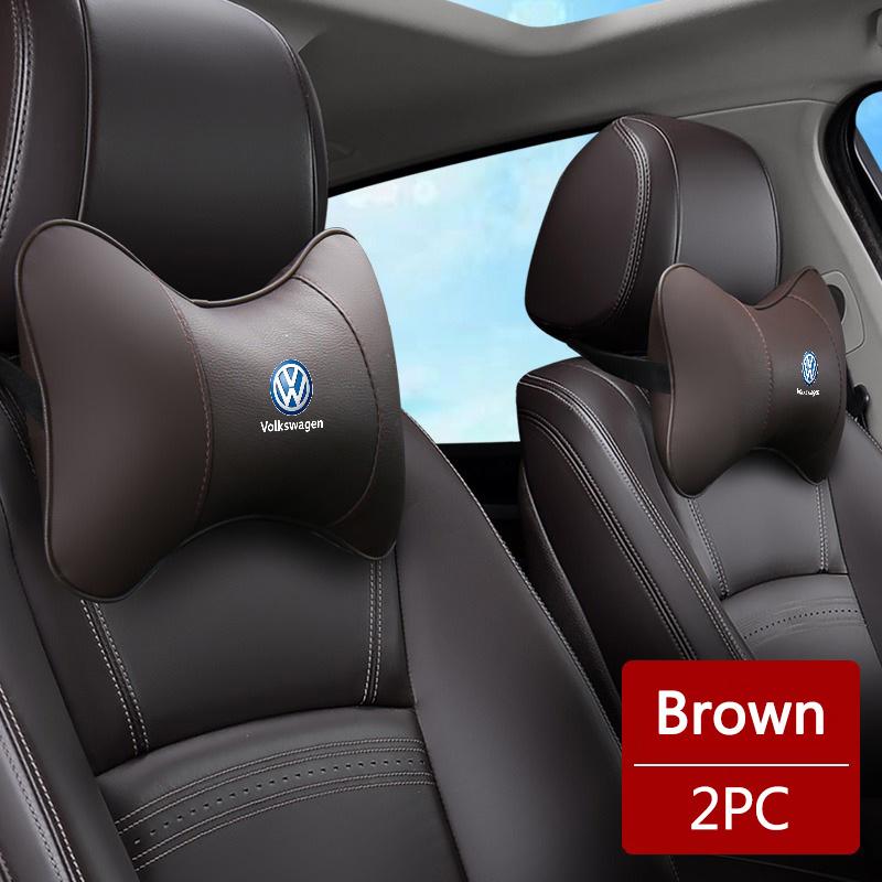 2026 Hot For VW VOLKSWAGEN Leather Car Seat Headrest Memory Foam Comfort Neck Pillow Auto Interiors For Volkswagen VW Tiguan Jet