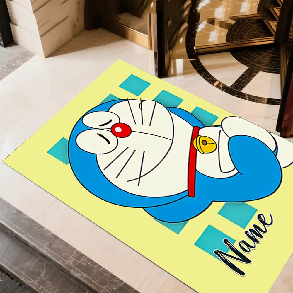 Doraemon's Colorful Adventure Personalized Text Floor Mat Suitable for Game Room Living Rooms Bedrooms Foyer Anti-slip Rug Anime Office Decor