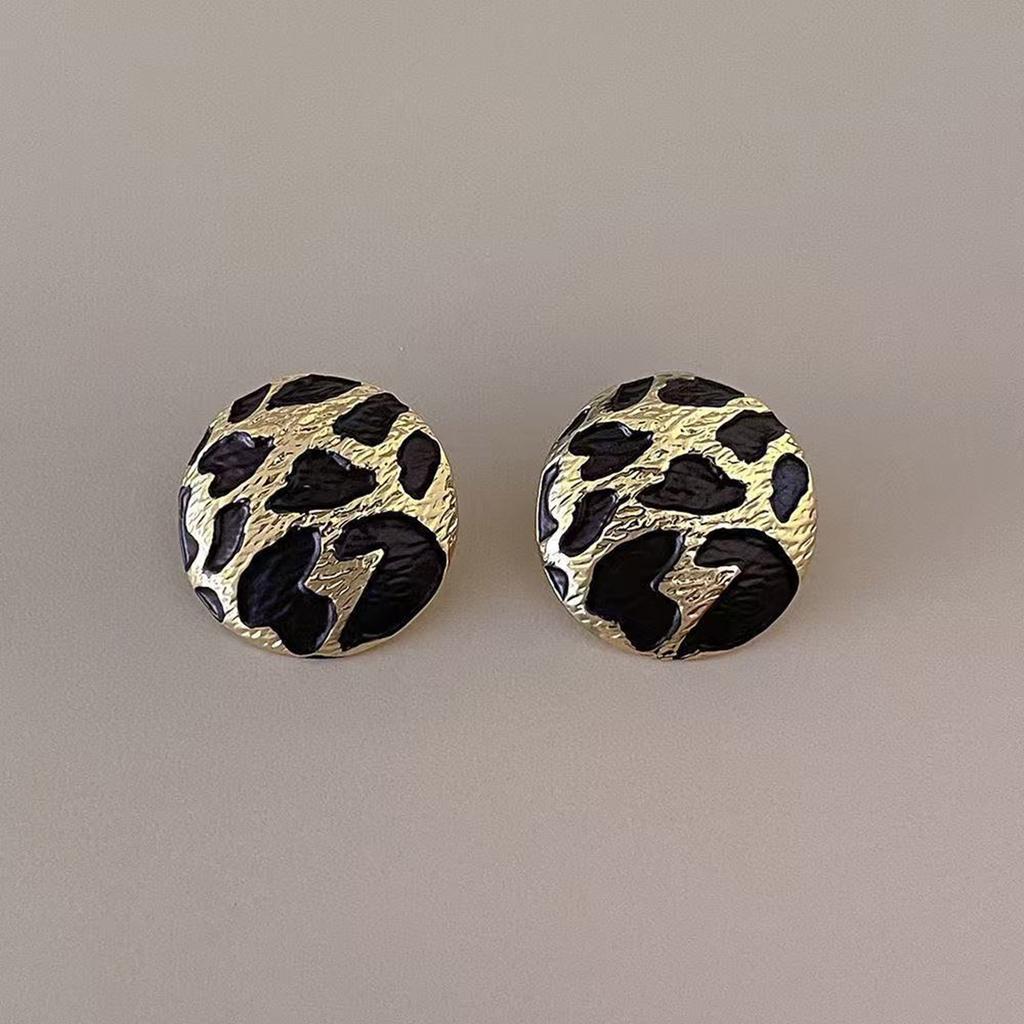 Leopard Print Round Earrings Alloy Sensitive Skin Friendly Earrings Jewelry Gift for Women Girls Dainty Accessories