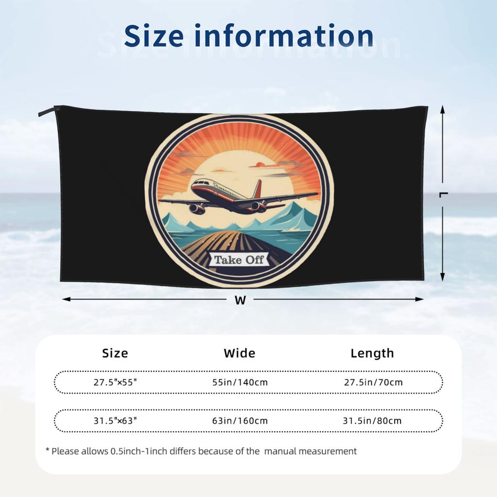 Vintage Airplane Taking Off Beach Towel Soft Microfiber Quick Dry Absorbent Quick Towels For Pool