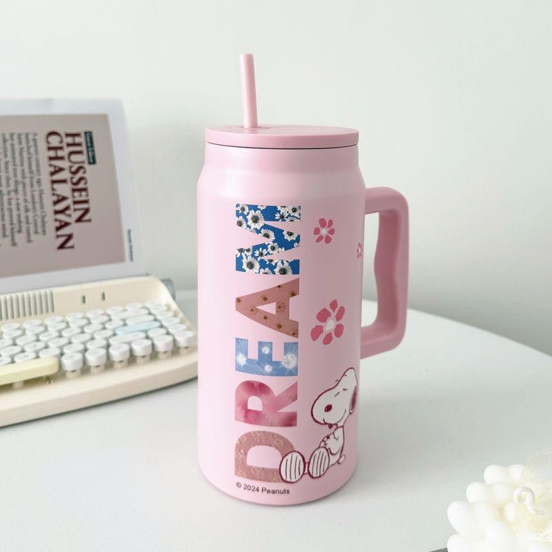 Snoopy Large-Capacity Insulated Cup, Giant Ice Cup, High-Value Student Water Bottle with Handle and Straw, Portable