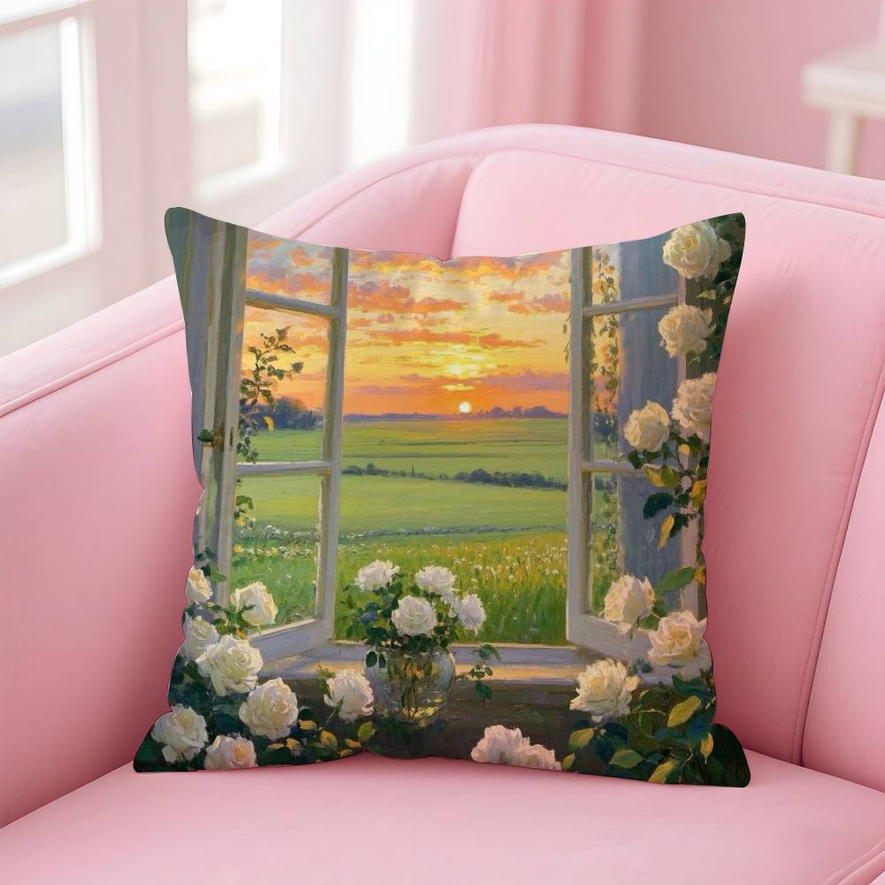 Landscape Painting Style Pillow Case Pattern Printing Pillowcase Living Room Sofa Cushion Cover Bedroom Room Decor