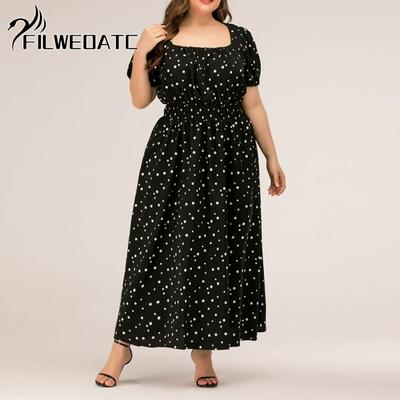 Filweoatc Длинное женское платье с пышными рукавами больших размеров, темпераментная юбка в горошек