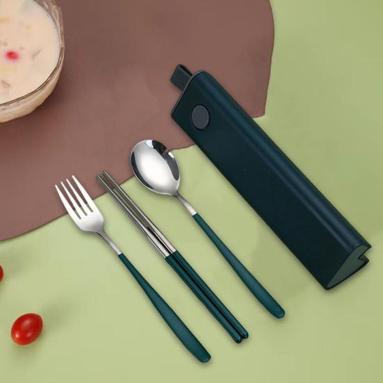 Дорожный набор столовых приборов из нержавеющей стали вилка и ложка с футляром портативная посуда