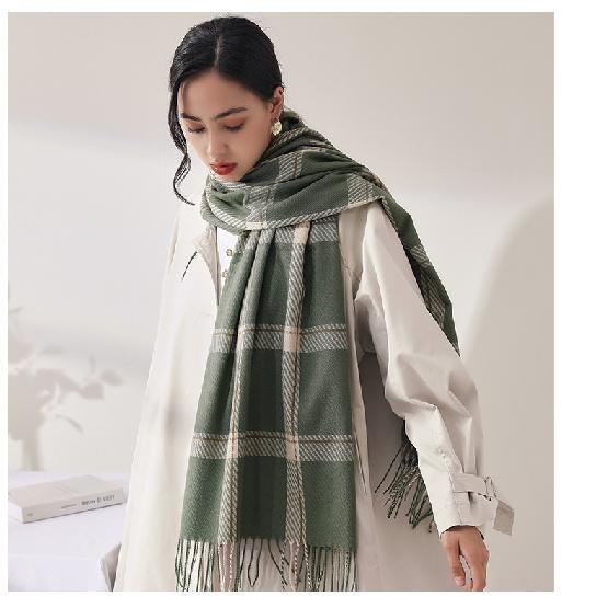 Winter Scarf for Women Shawl Cashmere Feel Tassel Plaid Large Oversized Scarves
