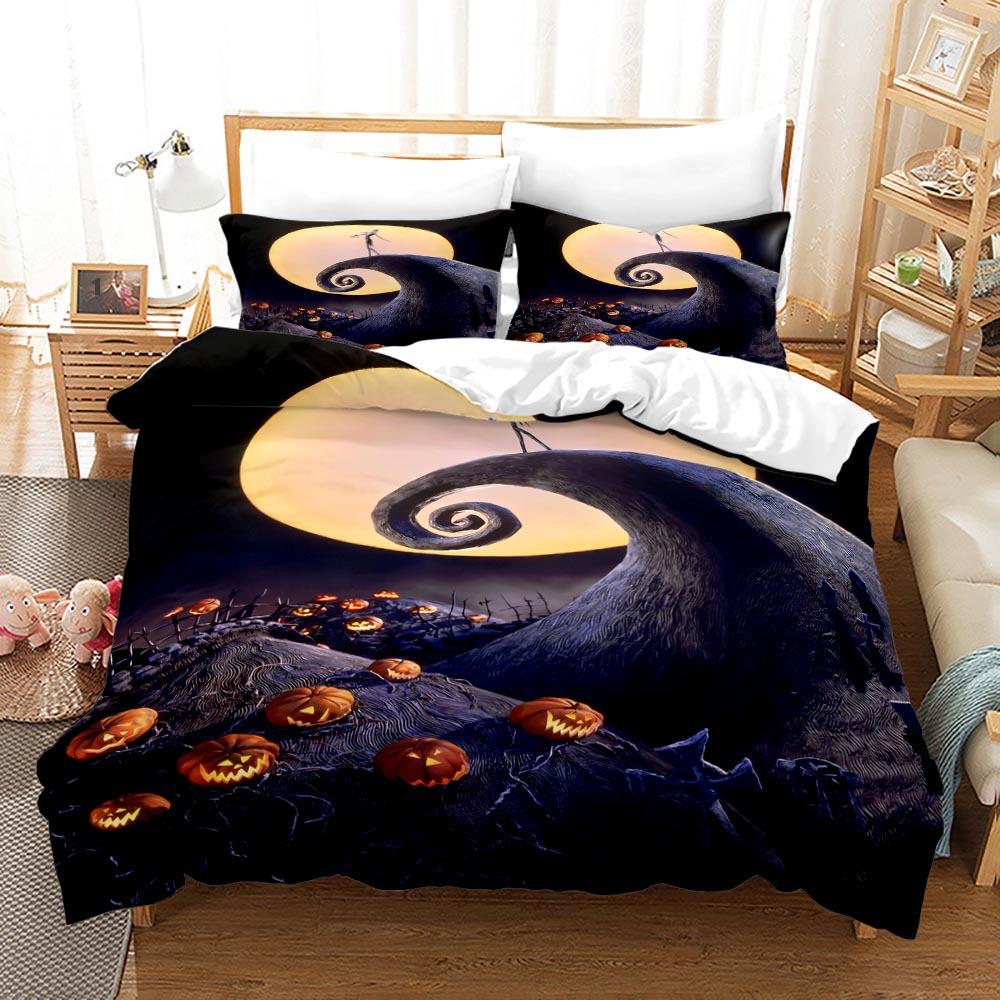 3pcs Queen Size Duvet Cover Sets, Nightmare Before Christmas Jack and Sally Rose Decor Bedding Set 2/3pcs Polyester Quilt Cover