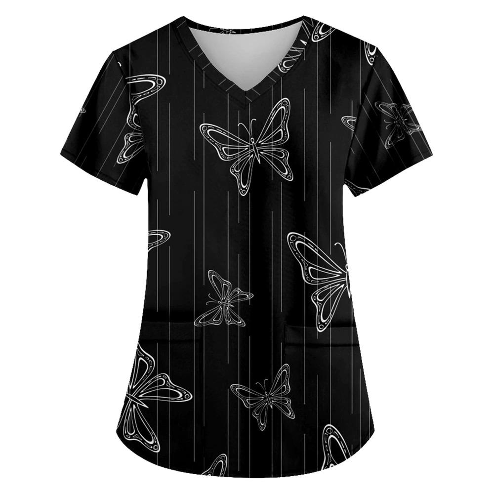 Butterfly Workwear Больничная футболка Медицинская форма Медсестра Клиника Топы для медсестер Блузка с коротким рукавом для сиделок Работающая женская медицинская одежда