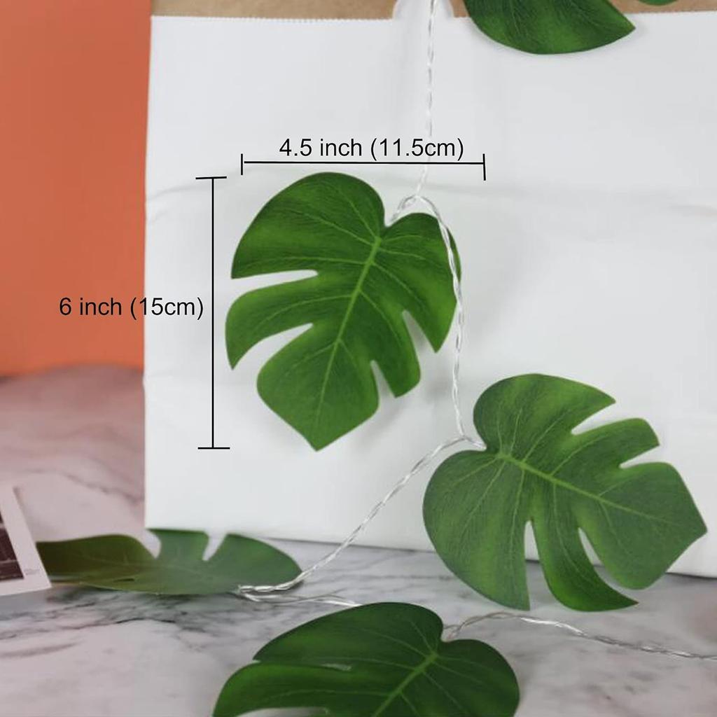Plug In Monstera Leaf String Lights, 33 Ft 100 LEDs Artificial Palm Leaves Wall Hanging Vine Green Leaf Fairy Lights with Remote Controller for