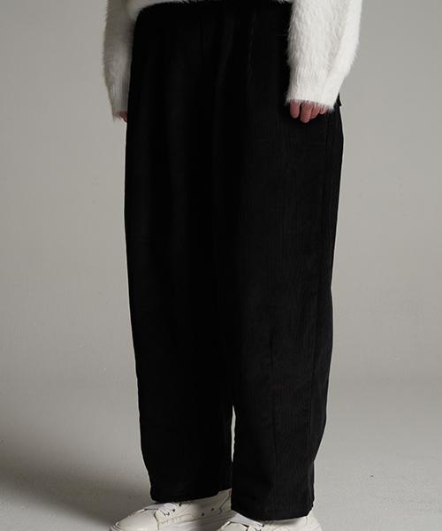 TENER Corduroy Dart Wide Banding Pants Black