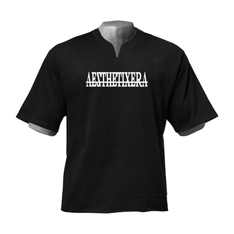 Muscleguys Простая футболка с V-образным вырезом из хлопка для бодибилдинга, свободный тренд, универсальный американский повседневный топ