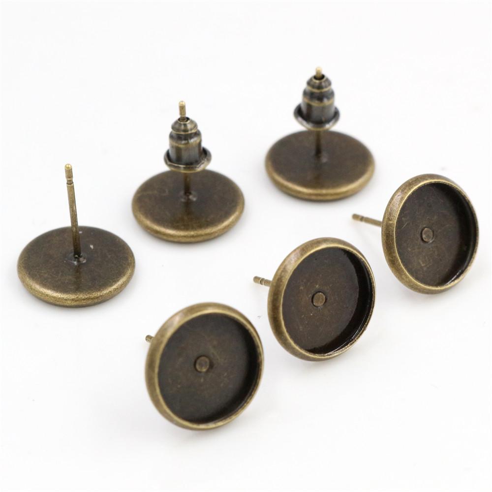 8/10/12mm 50pcs/Lot 8 Colors Plated High Quality Stainless Iron Earring Studs(with Ear plug) Base,Fit 10mm Glass Cabochons