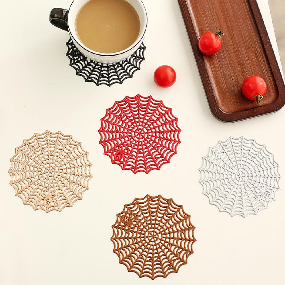 4PCS Hollow Out Spider Web Coaster PVC Cup Mat Easy To Clean Tableware Heat-Insulating Mat Party