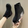 Short Boots, Round Toe, Mid-heel, Plus-size Women's Boots, Thick-soled Wedge Heel Boots, Women's Shoes