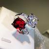 Silver High-definition Zircon Ring Elegant Women's Inlaid Fire Red Ruby Opening Ring Wedding Party Jewelry Gift
