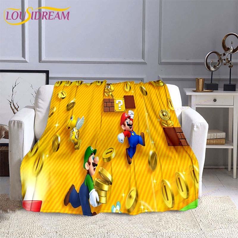 Модная плед-одеяло Mario Bros Аниме Фланелевый плед для кровати Мягкое 3D-печатное мультяшное покрывало Диван Путешествия Кемпинг Детское одеяло