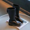 Children Leather Boots for Girls Simple Classic Fashion Kids Knee-high Boots Back Zipper Long Motorcycle Winter New Rubber Boots