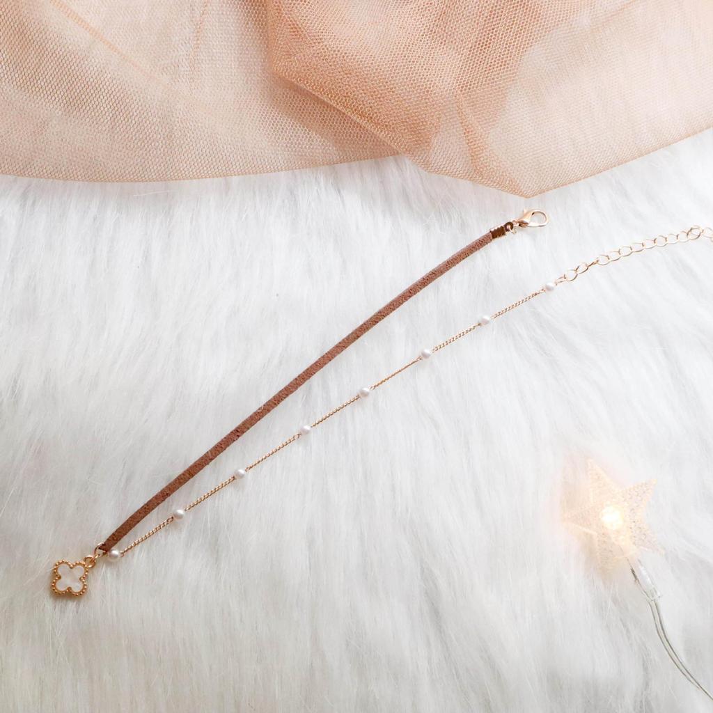 Ожерелье-чокер Harajuku Velvet Brown Four-Left Clover для женщин