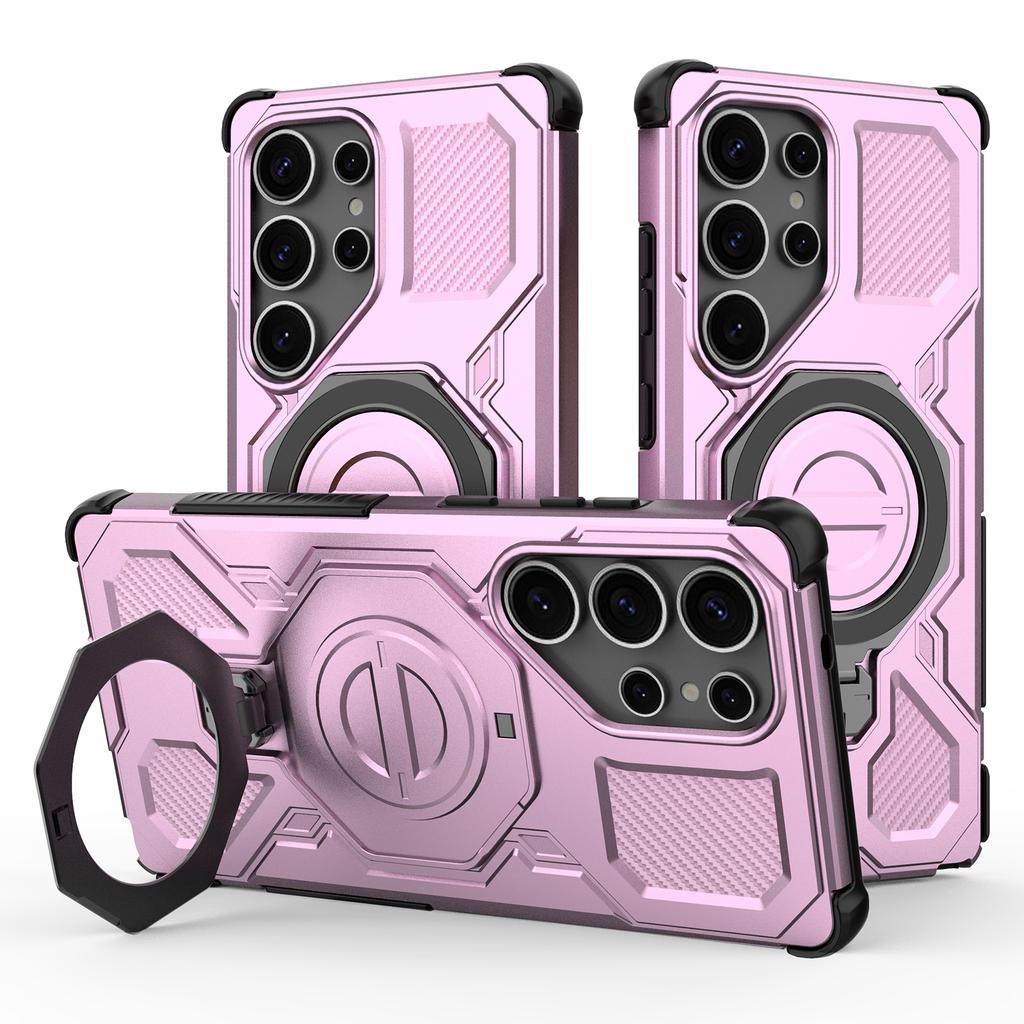 Магнитный чехол для Samsung Galaxy S25 Ultra с вращающейся металлической подставкой, задняя крышка для телефона из ПК+ТПУ