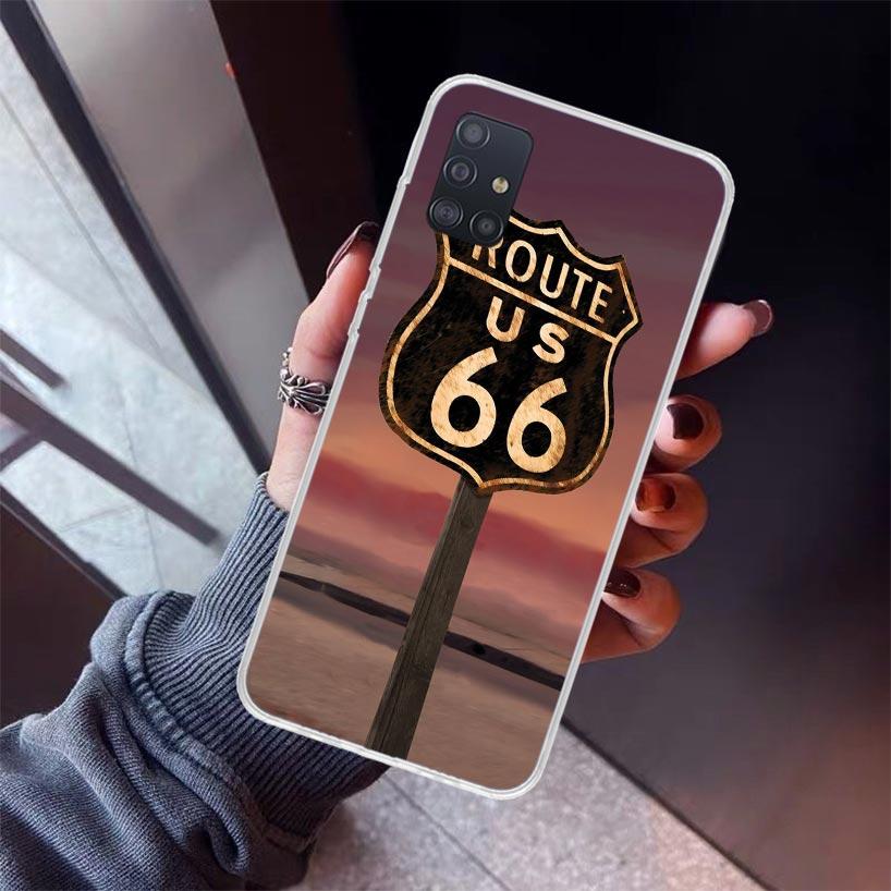 America Route 66 Phone Case For Samsung Galaxy A52 A51 A50S A32 A22 A12 A02S A72 A71 A31 A70 A30S Note 20 Ultra 10 Plus S10 Gala