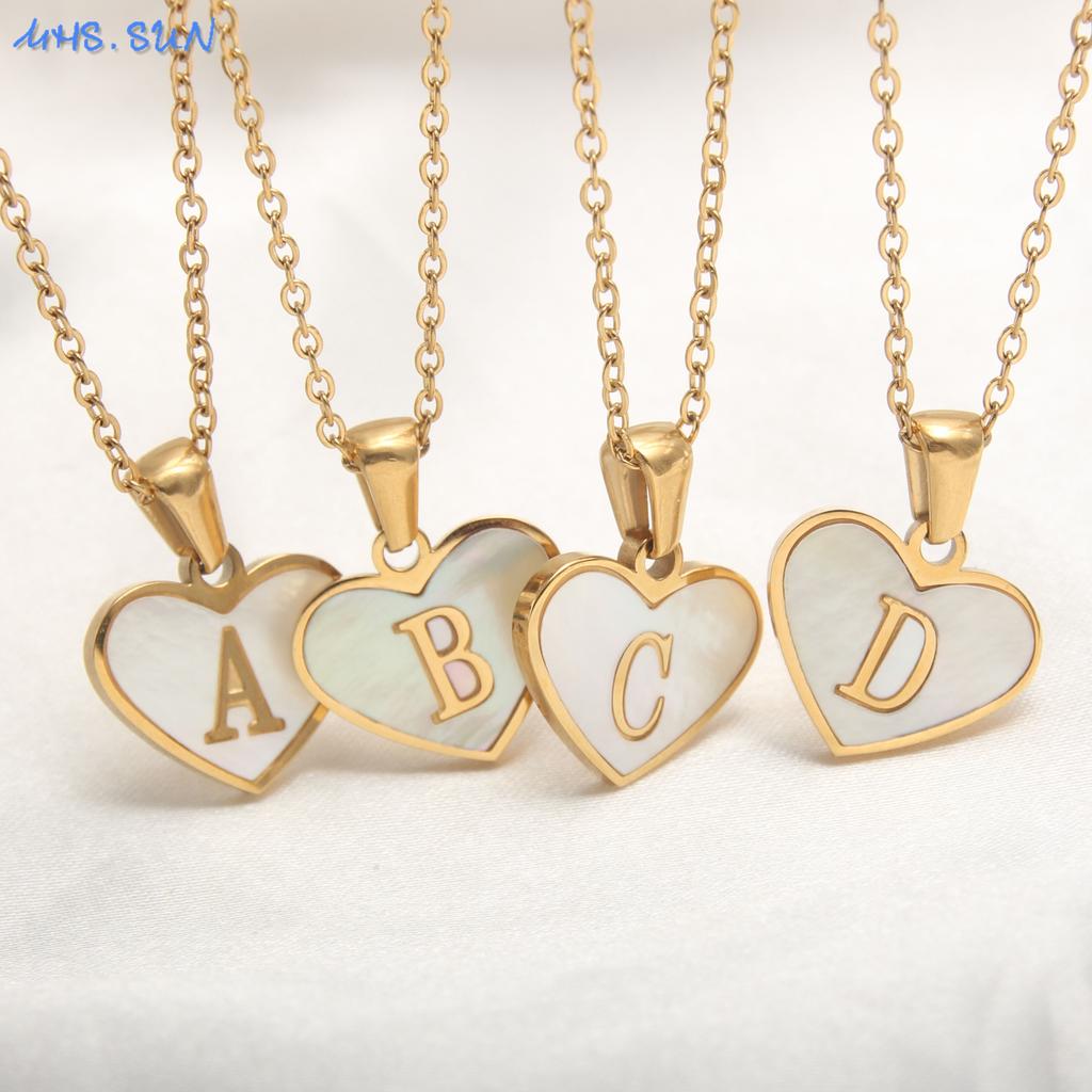 MHS.SUN Stainless Steel Heart Initial Necklace for Women Girls Gold Plated A-Z 26 Letter Pendant Choker Jewelry Birthday Gifts