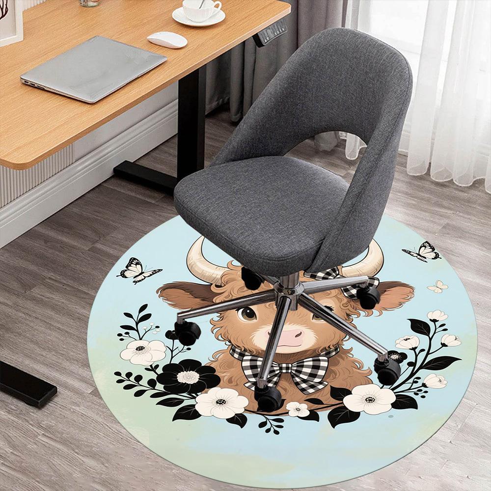 1PC Cow Bowtie Flowers Round Chair mat Area Rug - Non-Slip, Floor Mat for Office, Bedroom, home decor Christmas Gift c0528087