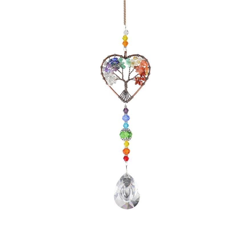652F Colorful Tree Life Suncatchers Pendant Heart Hanging Ornament Christmas Decoration for Home Garden Window Car Room