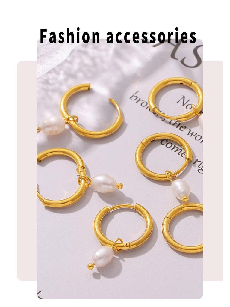 Серьги из натурального пресноводного жемчуга в корейском стиле, титановая сталь с покрытием из 18-каратного золота, простые и универсальные для женщин