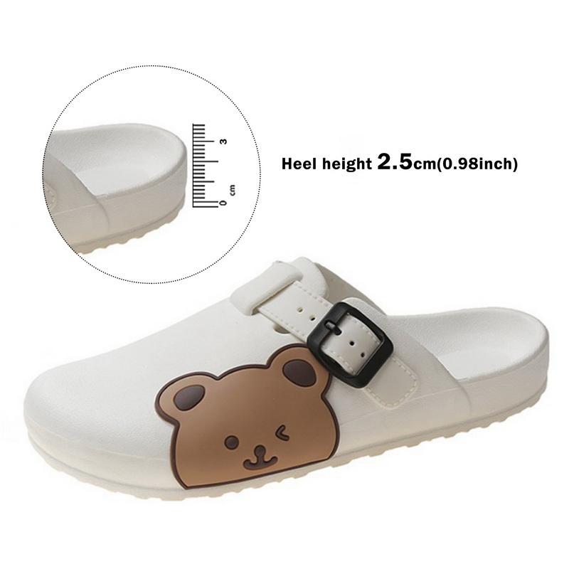Летние женские сандалии, тапочки на толстой подошве, домашние шлепанцы, уличные милые тапочки с медвежонком, пляжные удобные туфли с пряжкой, женские туфли без каблуков