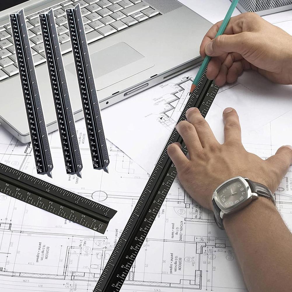 Треугольная линейка шкала линейка из алюминиевого сплава чертежная линейка архитектурная линейка шкала сантиметр O8X4