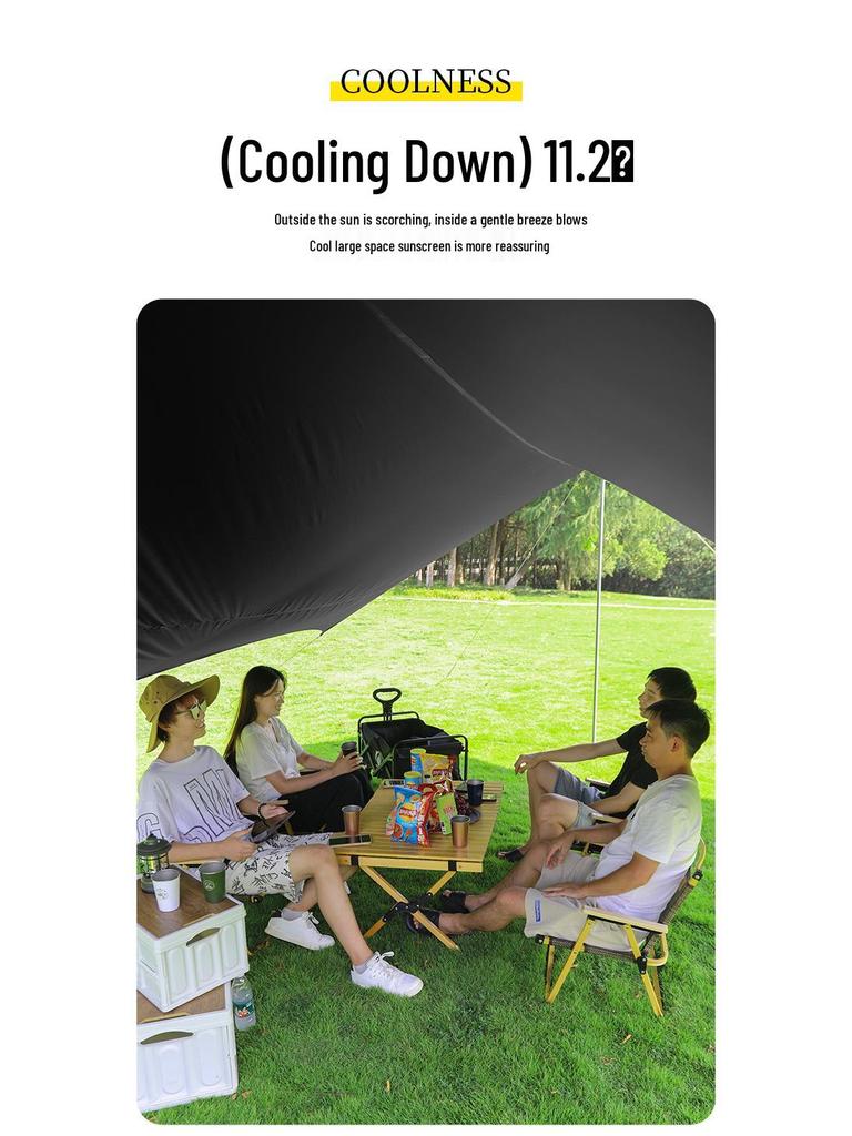 Black Vinyl Outdoor Canopy: Portable, Rainproof, Sun Protective Sunshade for Camping and Beach.