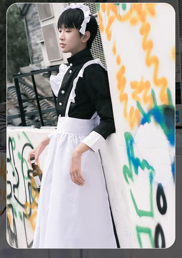 Dress Maid Cosplay Long Sleeve Long Maid Clothes Black [Lady Lazy] Women's Men's (2XL)